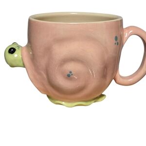 Salty Dog hand thrown snail 3d ceramic pottery mug pink green